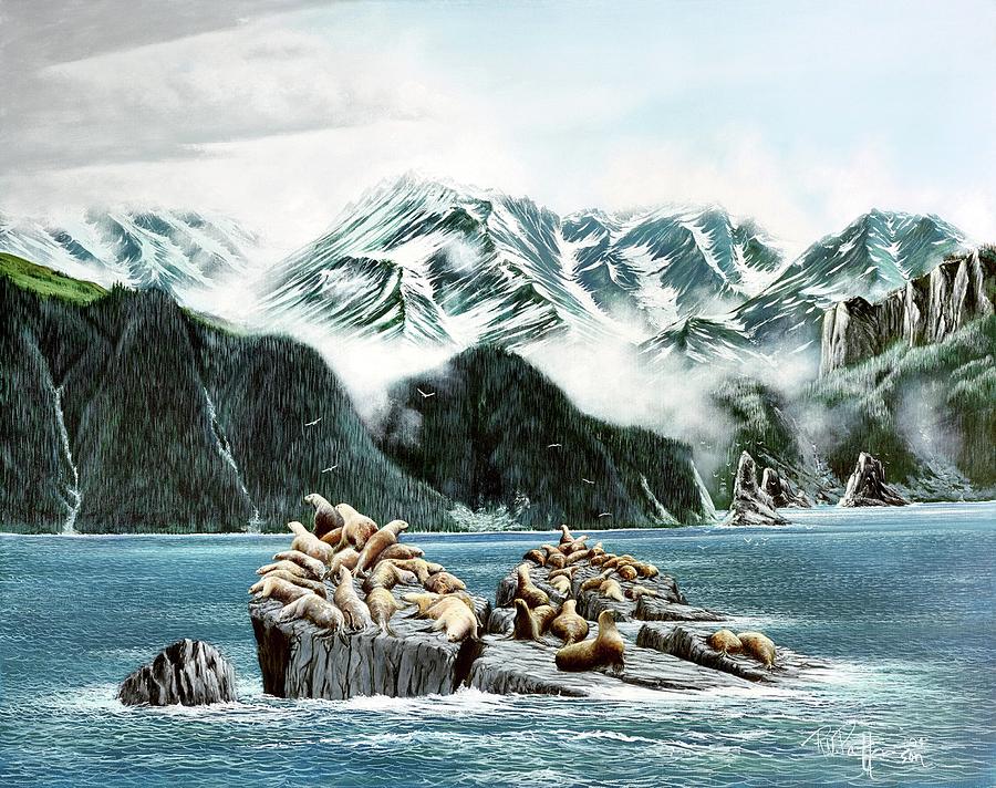 Animal Painting - Prince William Sound Seal Rock by Bob Patterson