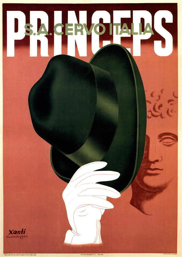 Princeps - Fedora Hat - S.a.cervo Italia - Vintage Art Deco Advertising Poster Mixed Media