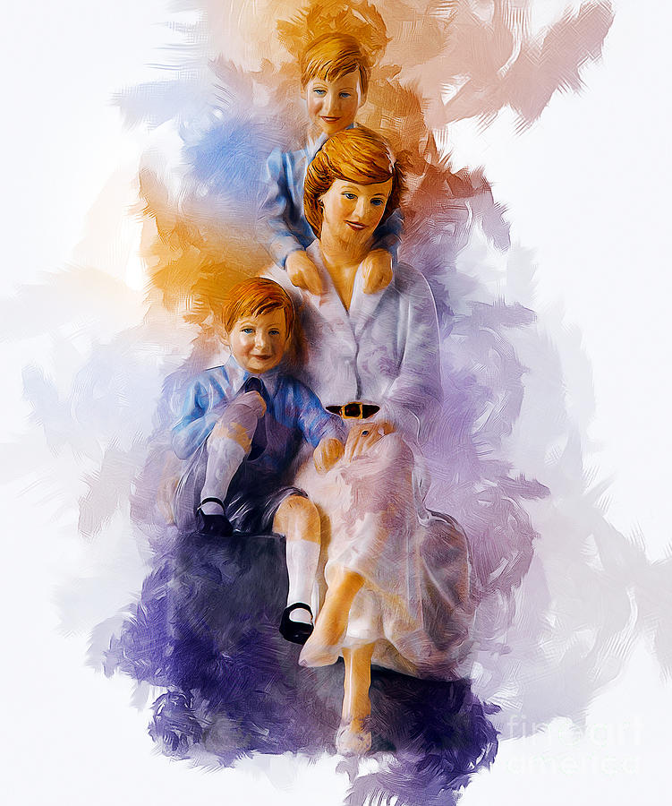 Queen Digital Art - Princess Diana and Children by Ian Mitchell