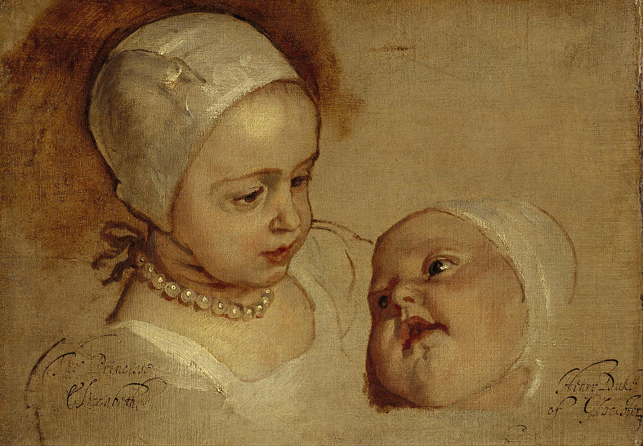 Princess Elizabeth and Princess Anne Daughters of Charles I Painting by Anthony van Dyck