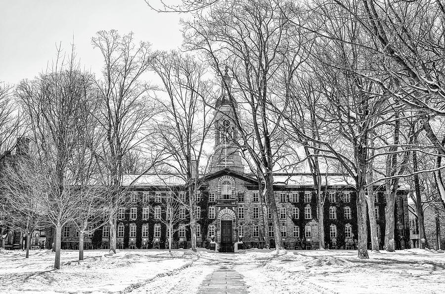 Princeton University Nassau Hall in the Snow in Black and White Photograph by Bill Cannon