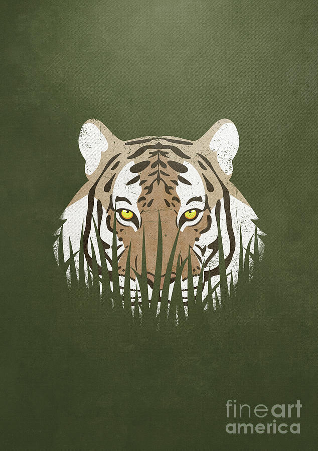 Vintage Digital Art - Hiding Tiger by Alex Kale