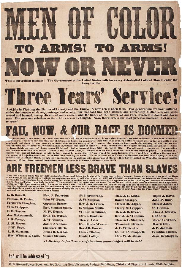 Printed broadside, calling all men of color to arms, 1863 Painting by Celestial Images