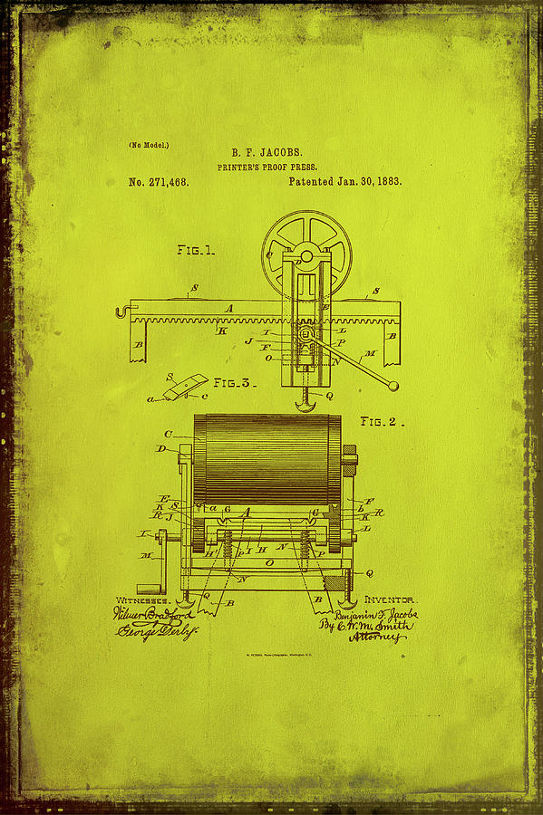 Printers Proof Press Patent Drawing 1b Mixed Media by Brian Reaves