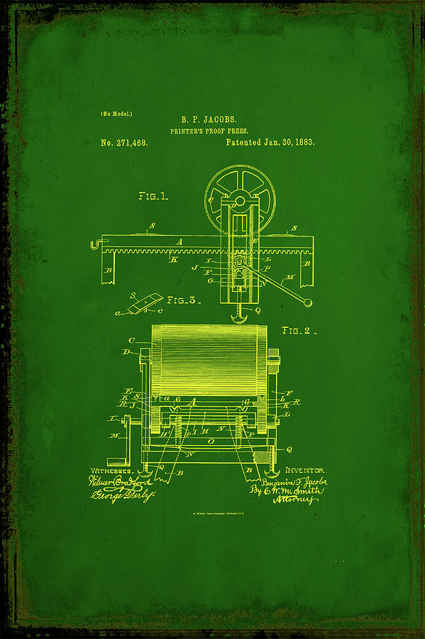 Printers Proof Press Patent Drawing 1f Mixed Media by Brian Reaves