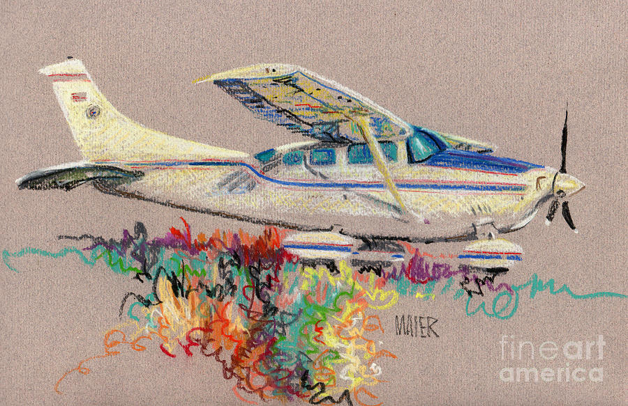 Small Plane Drawing - Private Plane by Donald Maier