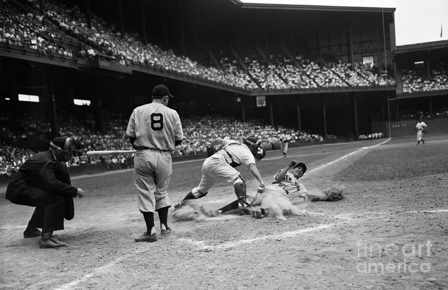 Athlete Photograph - Pro Baseball Player Sliding Into Home by H. Armstrong Roberts/ClassicStock