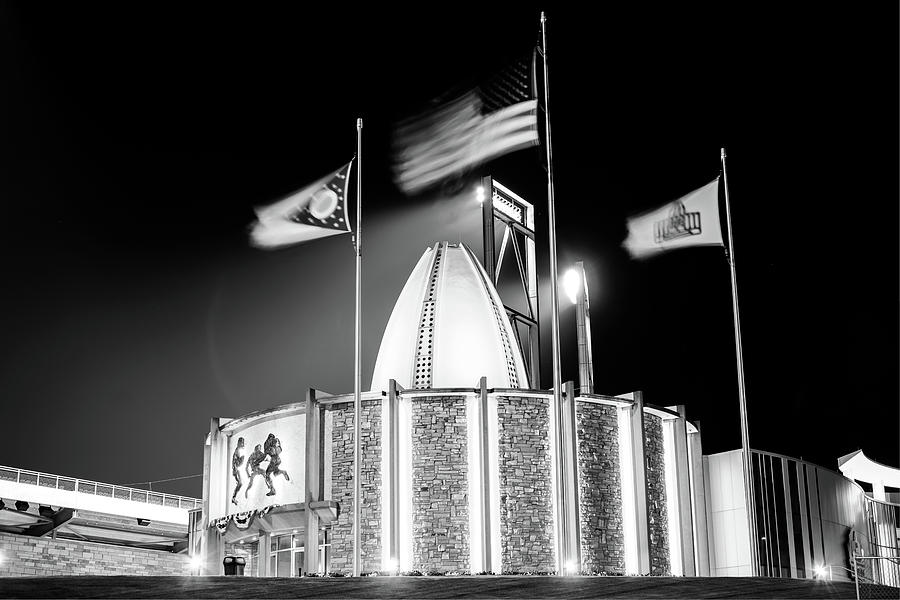 Pro Football Hall Of Fame At Night - Canton Ohio - Black And White Photograph