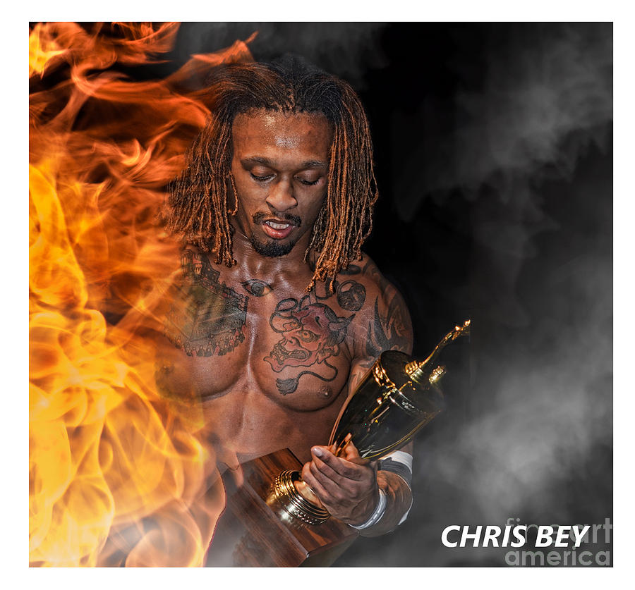 Portrait Of Pro Wrestler And Winner Of The 2017 Young Lions Cup Chris Bey Out Of The Flames  Digital Art by Jim Fitzpatrick