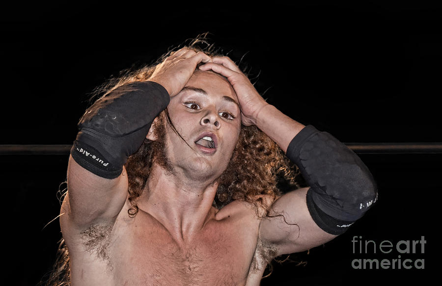 Portrait Photograph - Pro Wrestler Jungle Boy Shocked By His Opponents Actions by Jim Fitzpatrick