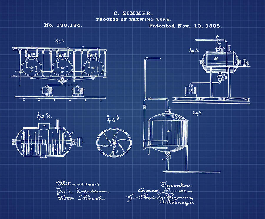 Process of Brewing Patent 1885 in Blueprint Digital Art by Bill Cannon