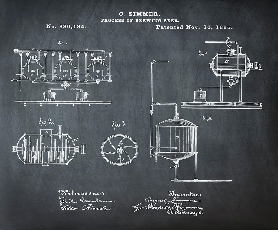 Beer Digital Art - Process of Brewing Patent 1885 in Chalk by Bill Cannon