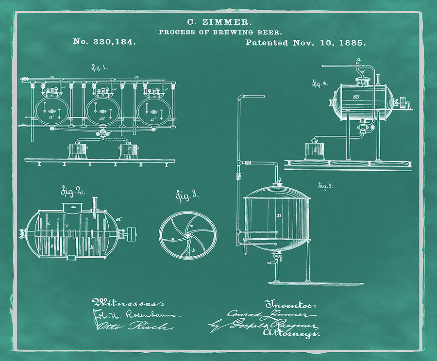 Process of Brewing Patent 1885 in Green Digital Art by Bill Cannon