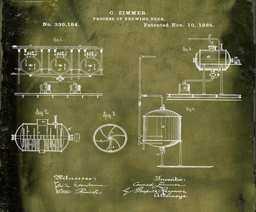 Process of Brewing Patent 1885 in Grunge Digital Art by Bill Cannon