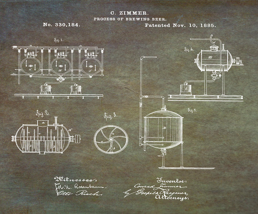 Process of Brewing Patent 1885 in Marble Digital Art by Bill Cannon