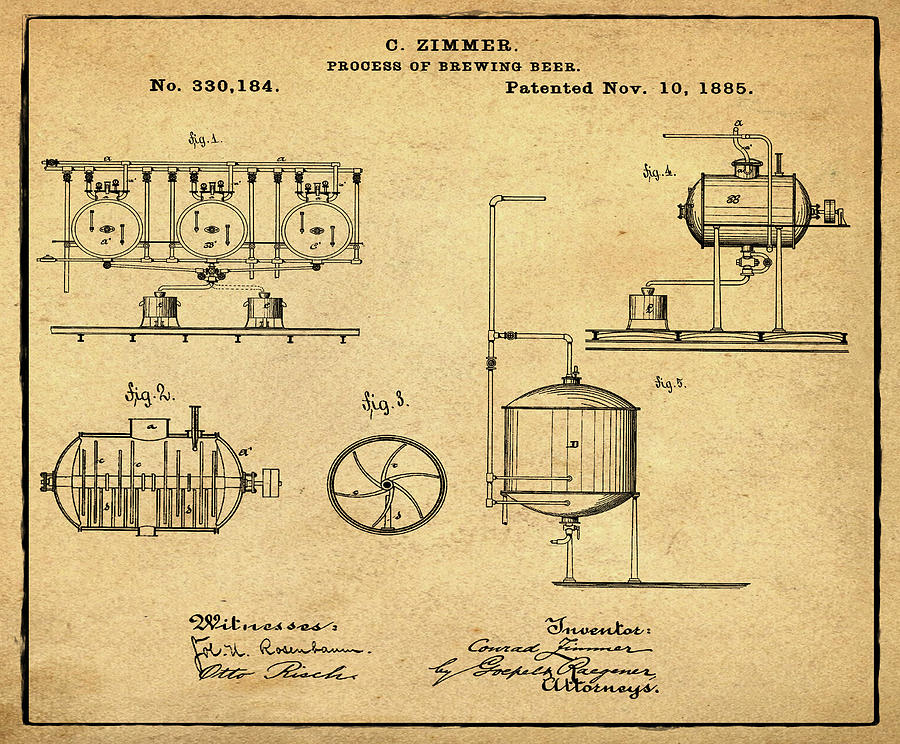 Process of Brewing Patent 1885 in Sepia Digital Art by Bill Cannon
