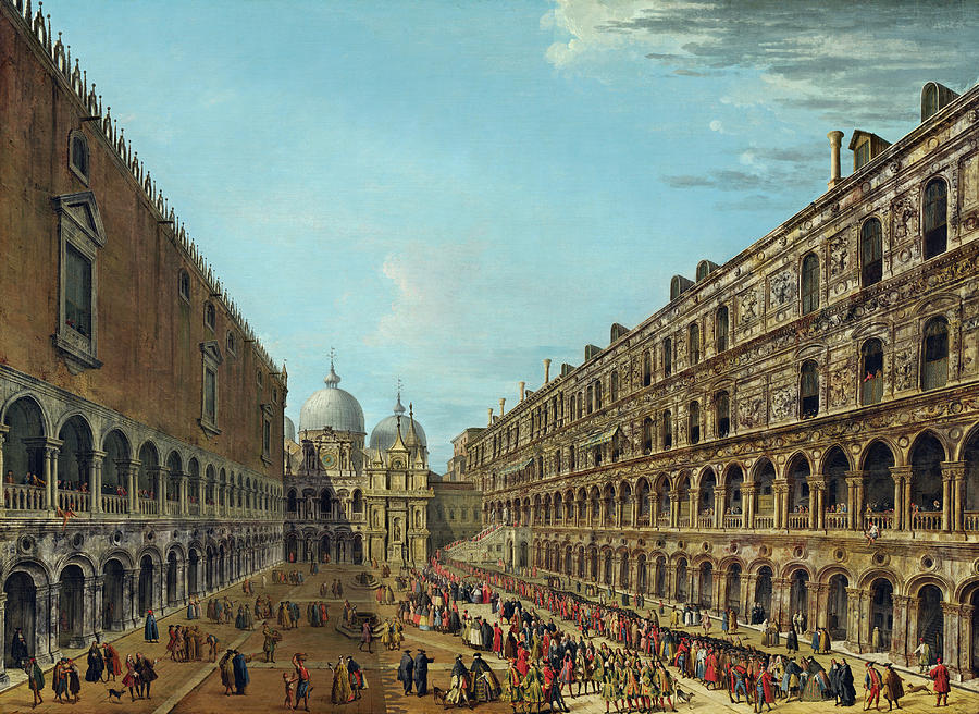Procession in the Courtyard of the Ducal Palace Painting by Antonio Joli