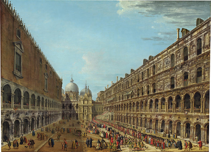 Procession in the Courtyard of the Ducal Palace, Venice Painting by Antonio Joli