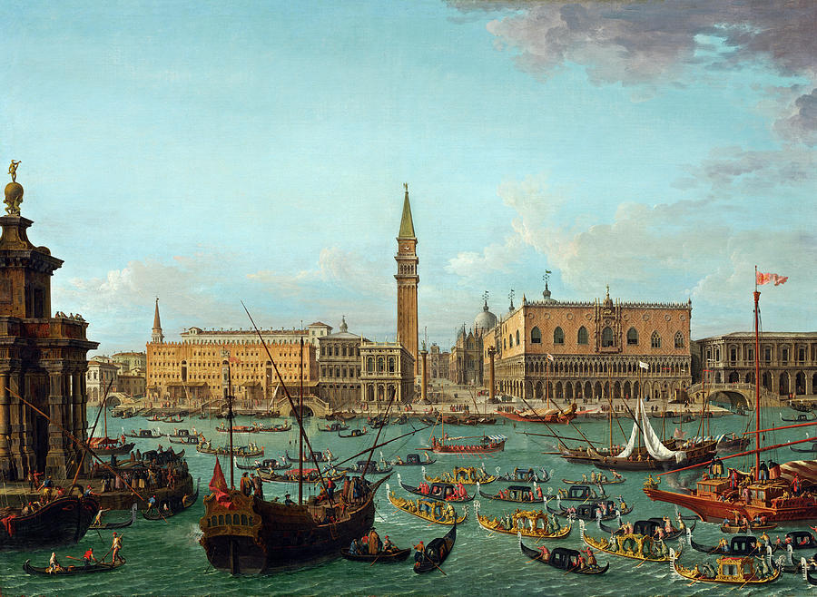 Procession of Gondolas in the Bacino di San Marco, Venice Painting by Antonio Joli