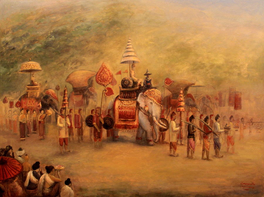 Procession of the King Painting by Sompaseuth Chounlamany