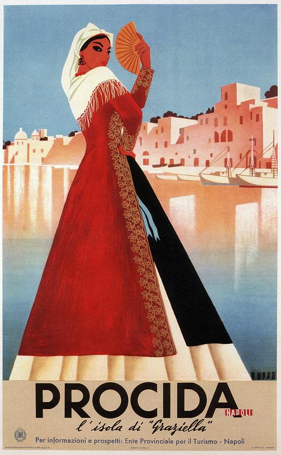 Napoli Italy Vintage Illustrated Travel Poster Print painting Framed Canvas 