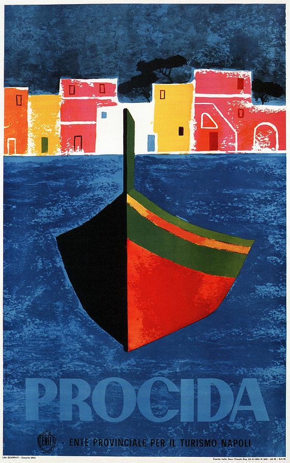 Procida - Naples, Italy - Boat - Retro travel Poster - Vintage Poster Mixed Media by Studio Grafiikka