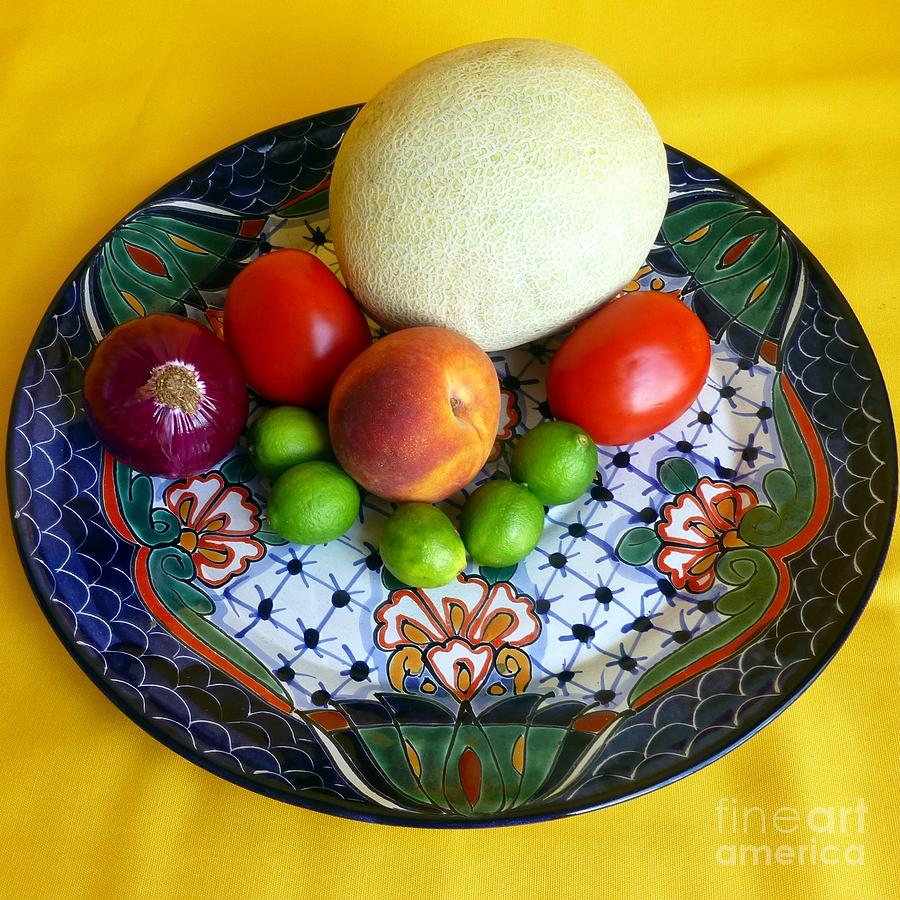 Produce on Talavera Plate Photograph by Barbie Corbett-Newmin