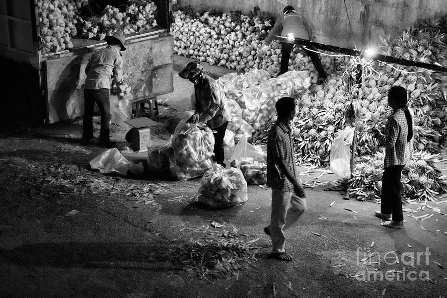 Produce Workers Hanoi BW Photograph by Chuck Kuhn