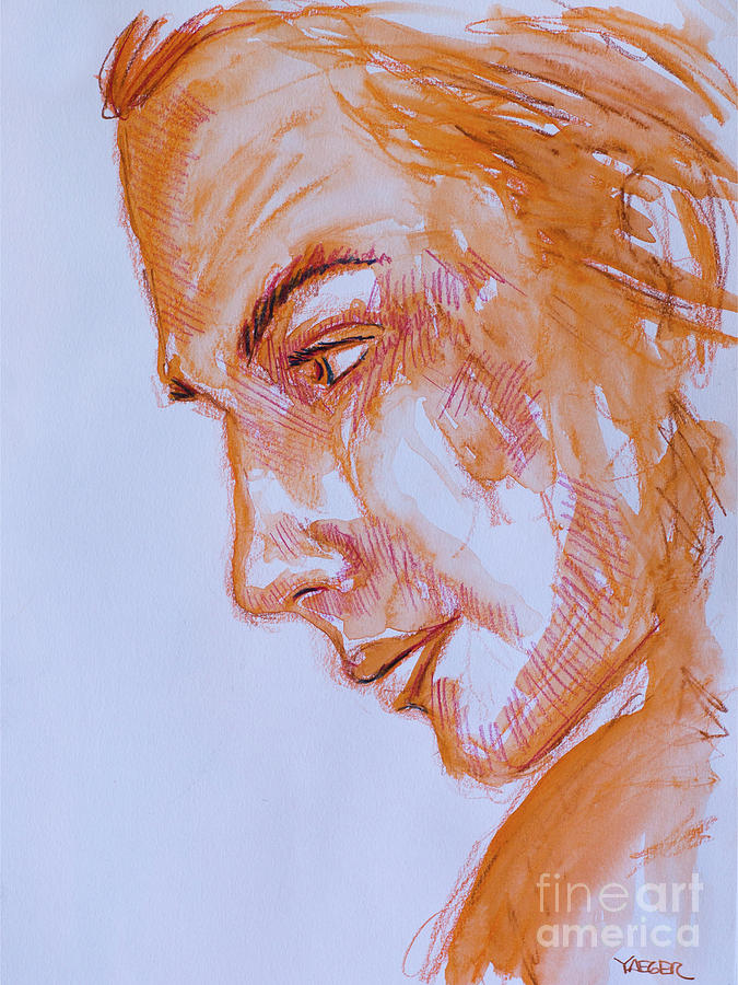 Profile in Orange Drawing by Robert Yaeger