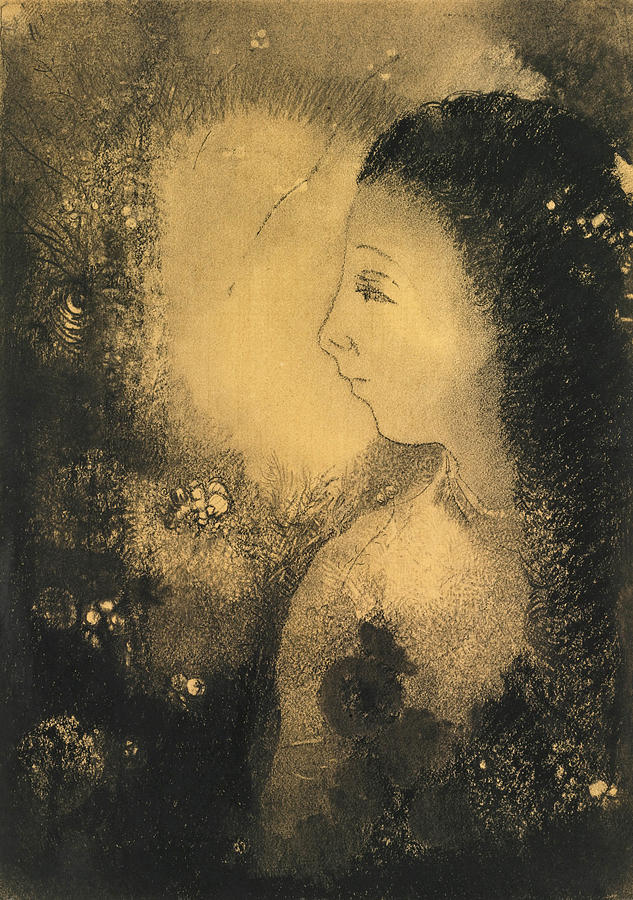 Profile of a Woman with Flowers Drawing by Odilon Redon
