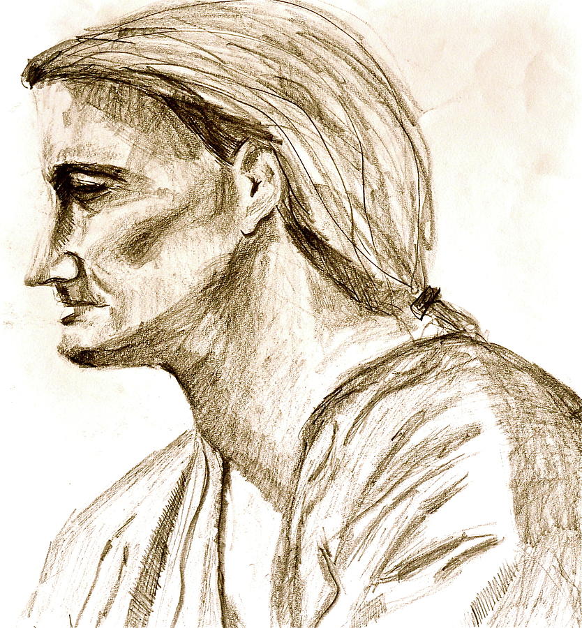 Profile Sketch Of Man With Ponytail Drawing by Laura Ogrodnik - Fine Art  America
