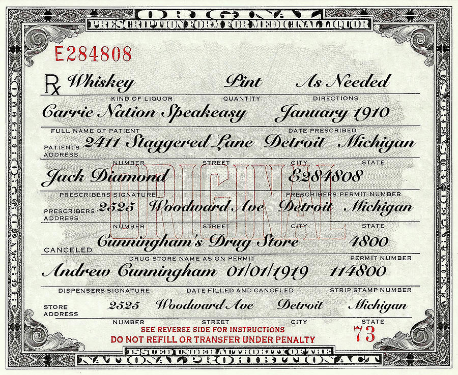Prohibition Prescription Certificate Carrie Nation Speakeasy Photograph