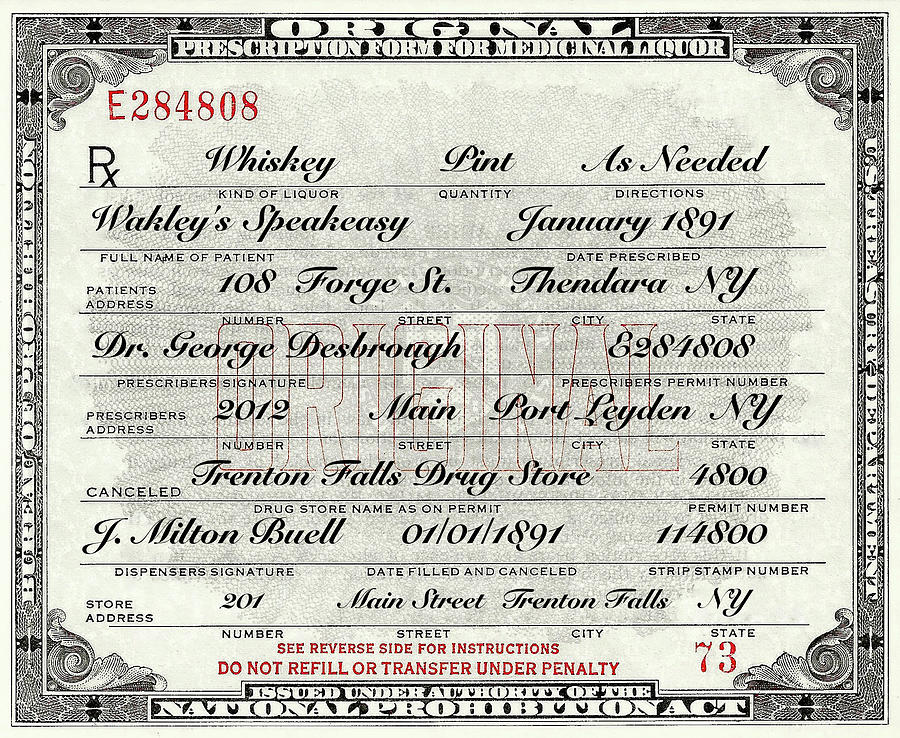 Prohibition Prescription Certificate Speakeasy Photograph