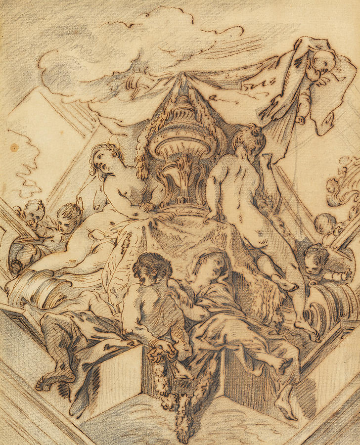 French Artist Drawing - Project For A Corner Motif Of A Painted Ceiling by Francois Boucher French Artist Drawing - Project For A Corner Motif Of A Painted Ceiling by Francois Boucher