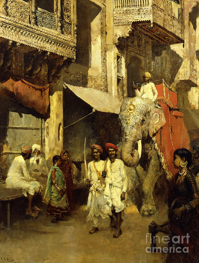 Promenade on an Indian Street Painting by Edwin Lord Weeks