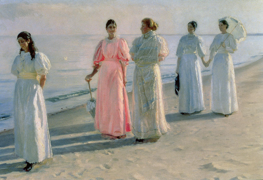 Promenade on the Beach Painting by Michael Peter Ancher
