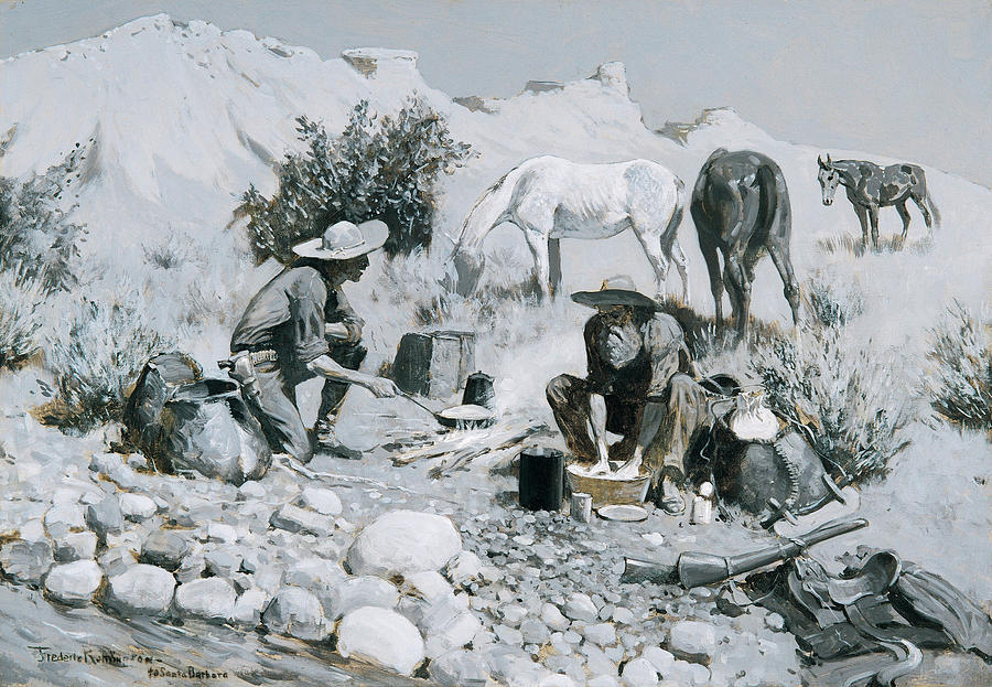 Bread Painting - Prospectors Making Frying-Pan Bread by Frederic Remington
