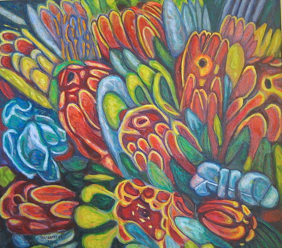 Proteas at Noon 2015 Painting by Enrique Ojembarrena