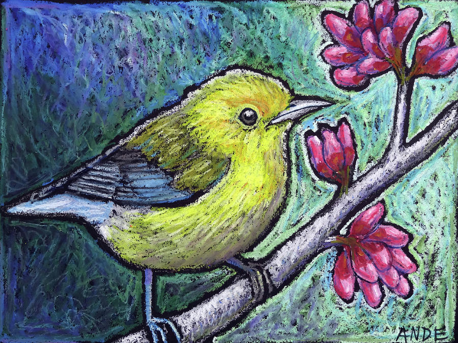 Prothonotary Warbler and Redbud Painting by Ande Hall