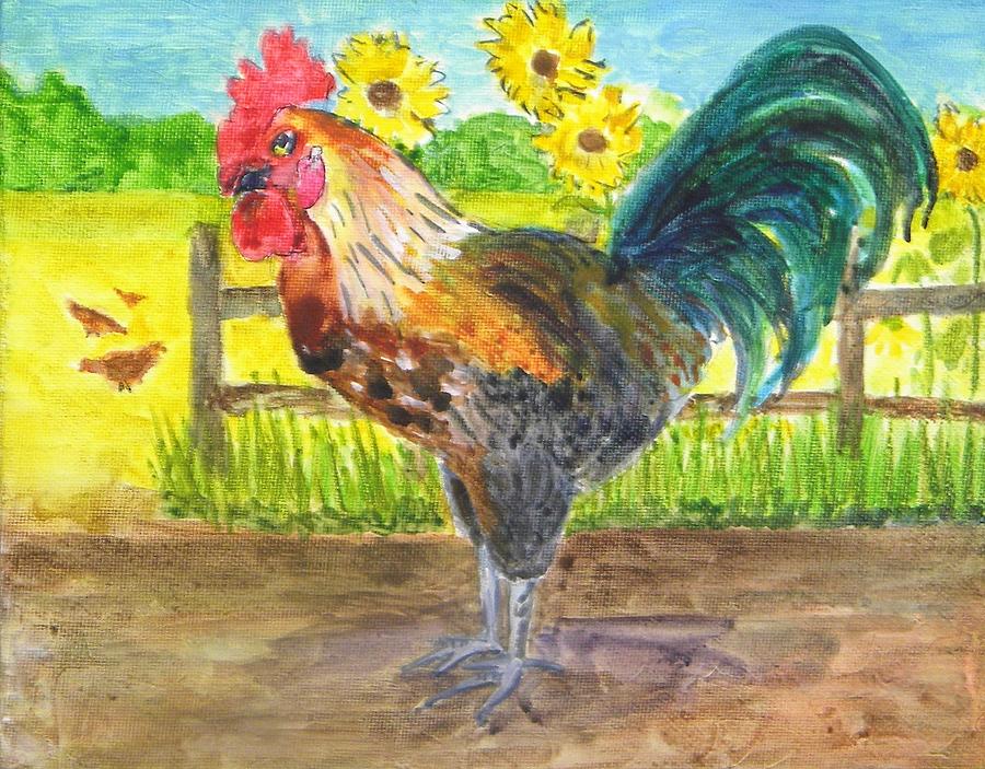 Proud Rooster Painting by Caroline Henry