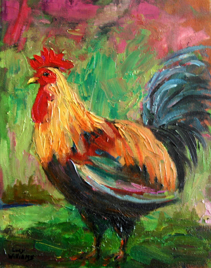 Proud Rooster Painting by Lucy Williams