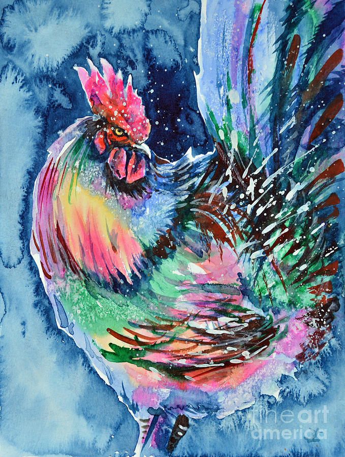 Proud Rooster Painting by Zaira Dzhaubaeva