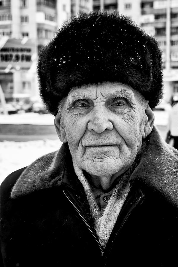 Proud Russian Old Man With Fur Hat In Winter Photograph
