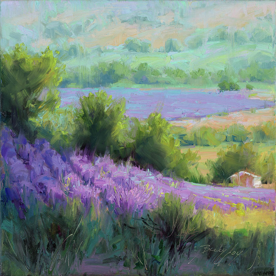 Provence France Lavender Field with Cottage Painting by Becky Joy