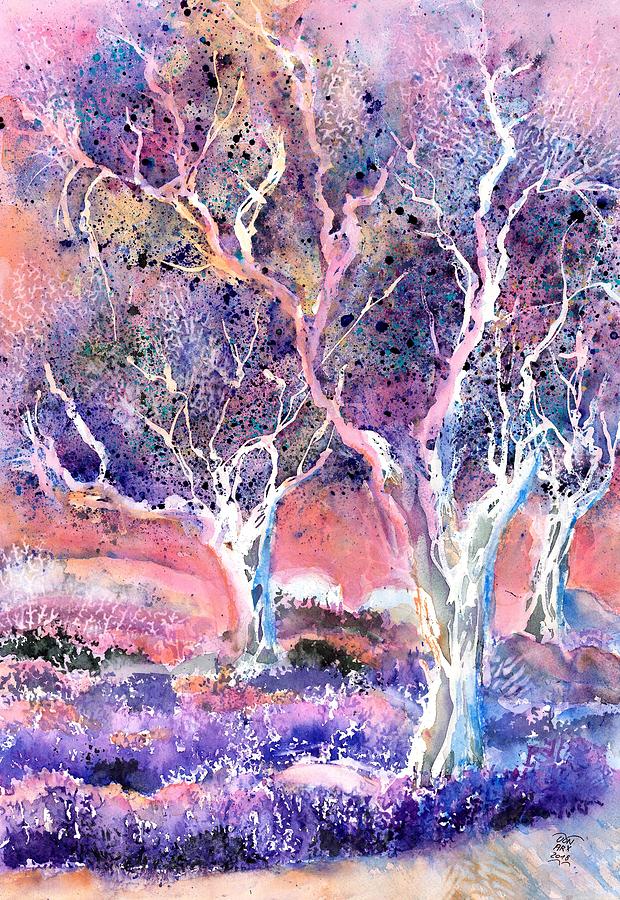 Provence Lavender Field and Olive Trees Painting by Sabina Von Arx