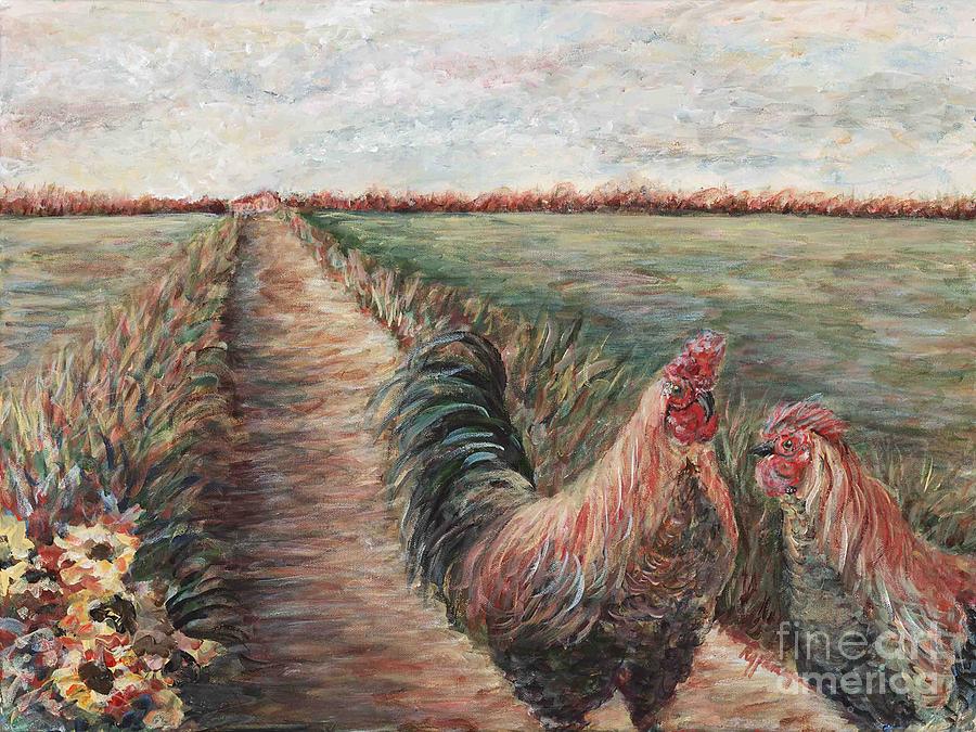 Provence Roosters Painting by Nadine Rippelmeyer