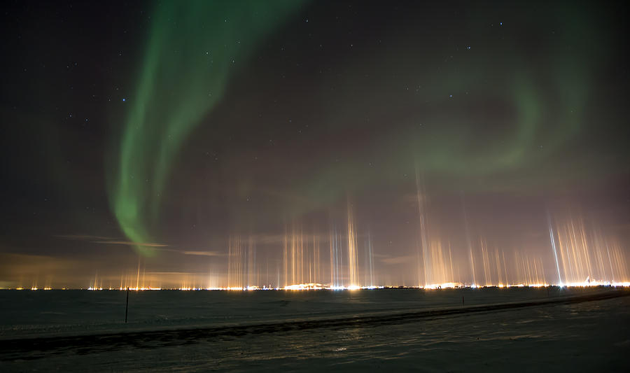 Aurora Photograph - Prudhoe Bay Aurora And Ice Fog Pillars by Sam Amato