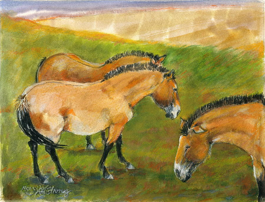 Przewalski horses Painting by Mary Armstrong