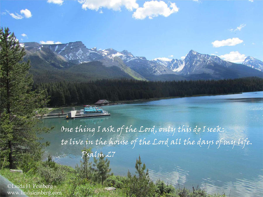 Psalm 27 with Maligne Lake Painting by Linda Feinberg
