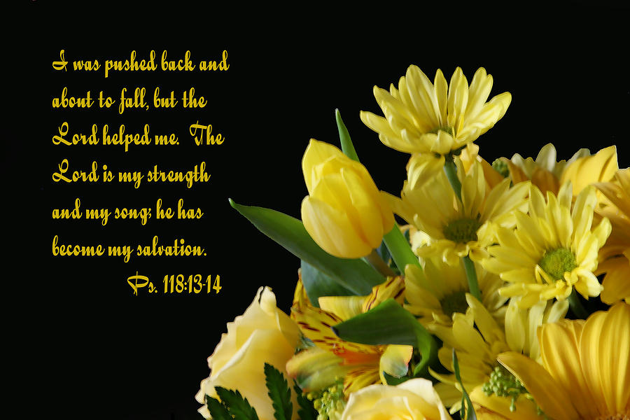 Scripture Photograph - Psalms One hundred Eighteen Eighteen with Yellow Flowers by Linda Phelps